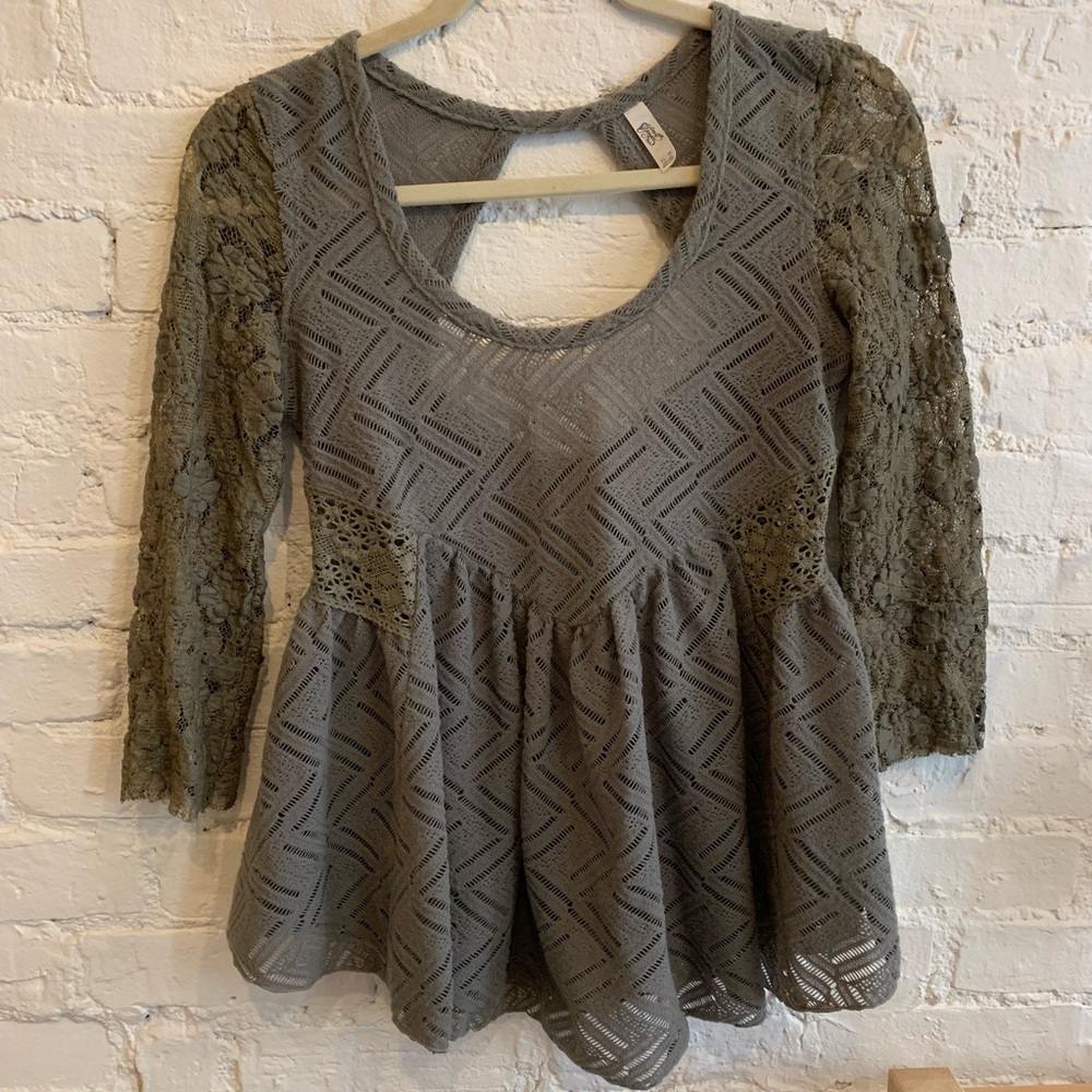 Free People Olive Green Lace Top